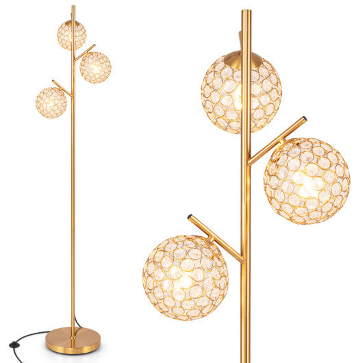 3-Globe Floor Lamp with Foot Switch and 3 E26 Bulb Bases-Golden