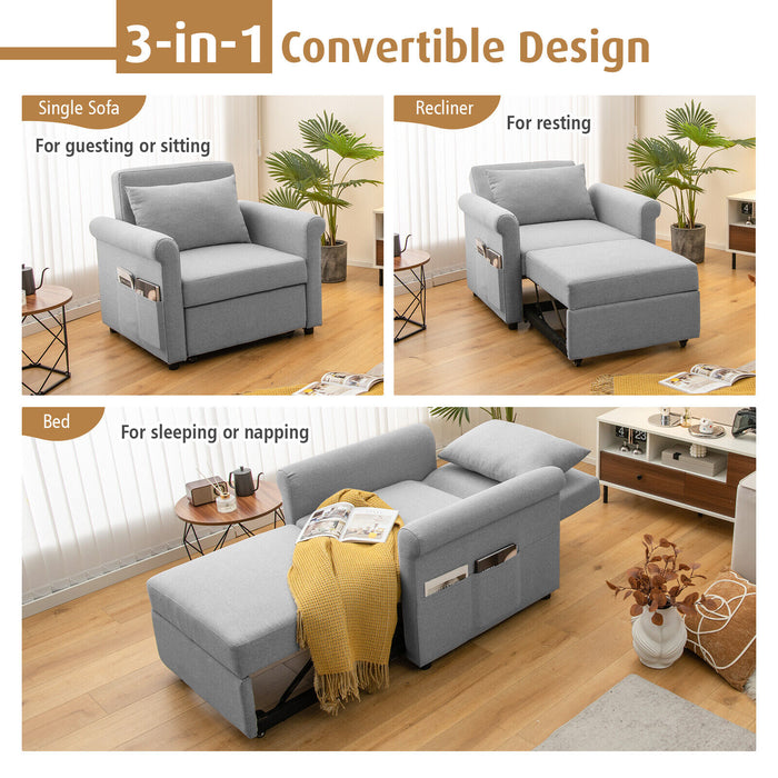 3-in-1 Pull-out Convertible Adjustable Reclining Sofa Bed-Gray