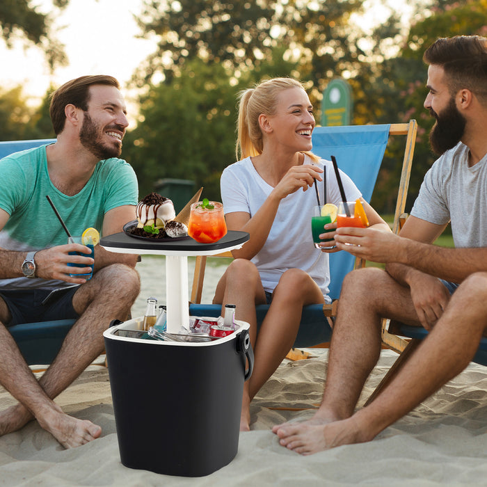 3-in-1 Portable Cooler Bar Table with Bottle Opener and Lift Top Lid for Camping Poolside-Black