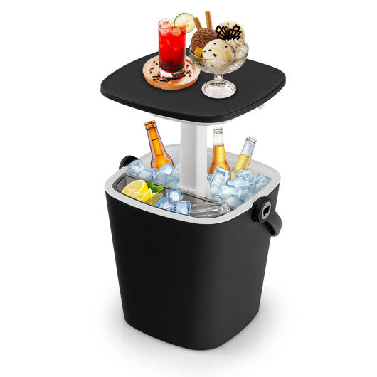 3-in-1 Portable Cooler Bar Table with Bottle Opener and Lift Top Lid for Camping Poolside-Black