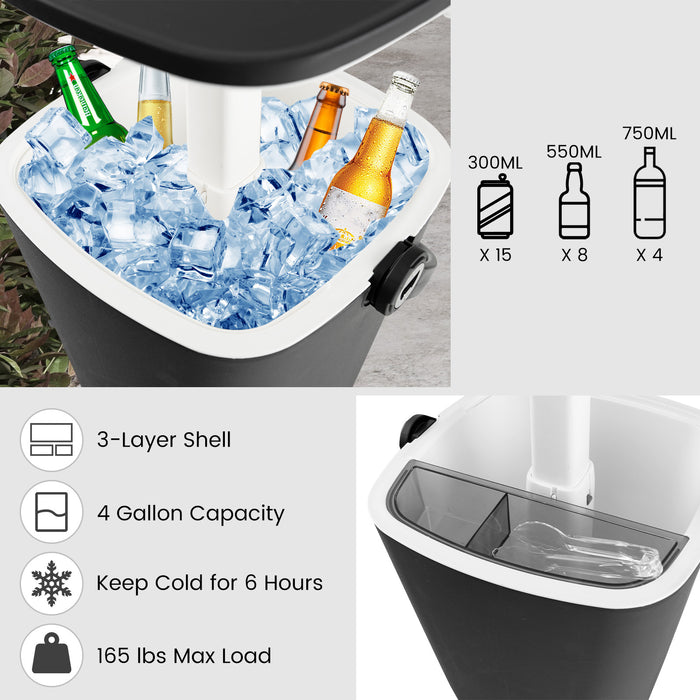 3-in-1 Portable Cooler Bar Table with Bottle Opener and Lift Top Lid for Camping Poolside-Black