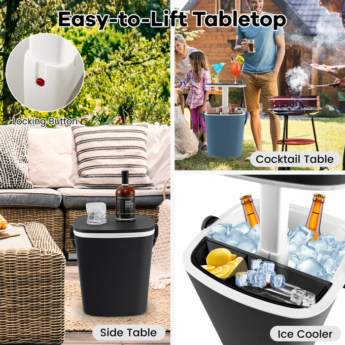 3-in-1 Portable Cooler Bar Table with Bottle Opener and Lift Top Lid for Camping Poolside-Black