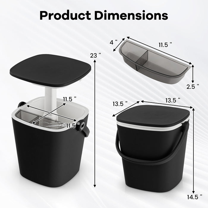 3-in-1 Portable Cooler Bar Table with Bottle Opener and Lift Top Lid for Camping Poolside-Black