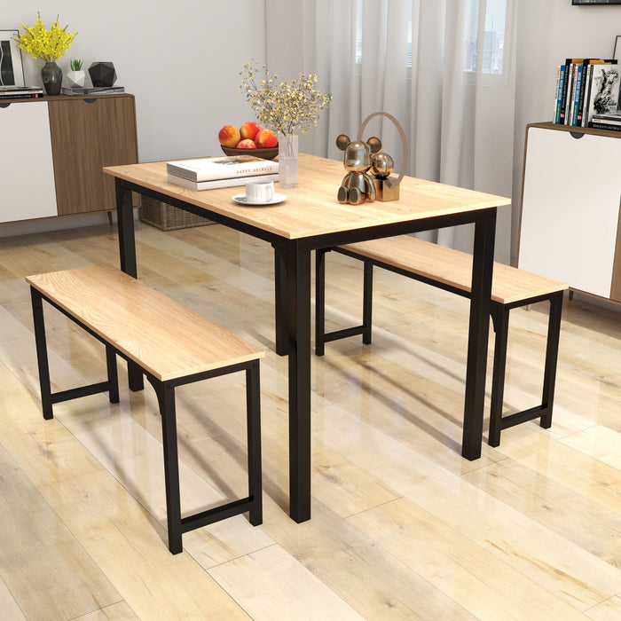 3 Pieces Dining Table Set with 2 Benches for Dining Room Kitchen Bar-Natural