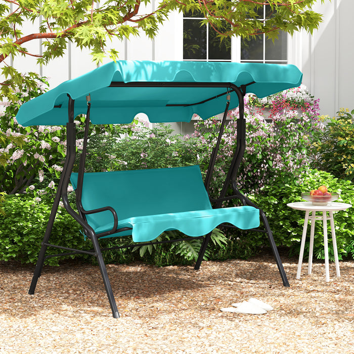 3 Seat Outdoor Patio Canopy Swing with Cushioned Steel Frame-Blue