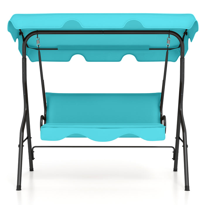 3 Seat Outdoor Patio Canopy Swing with Cushioned Steel Frame-Blue