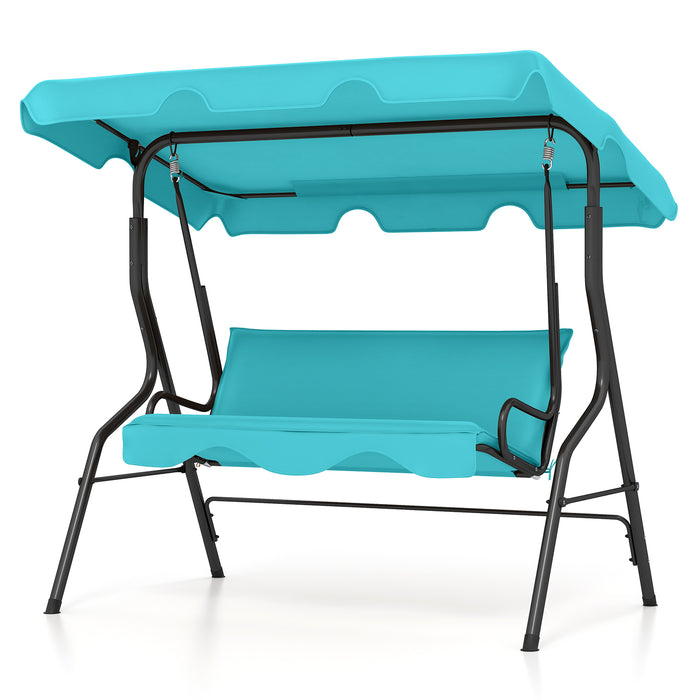 3 Seat Outdoor Patio Canopy Swing with Cushioned Steel Frame-Blue