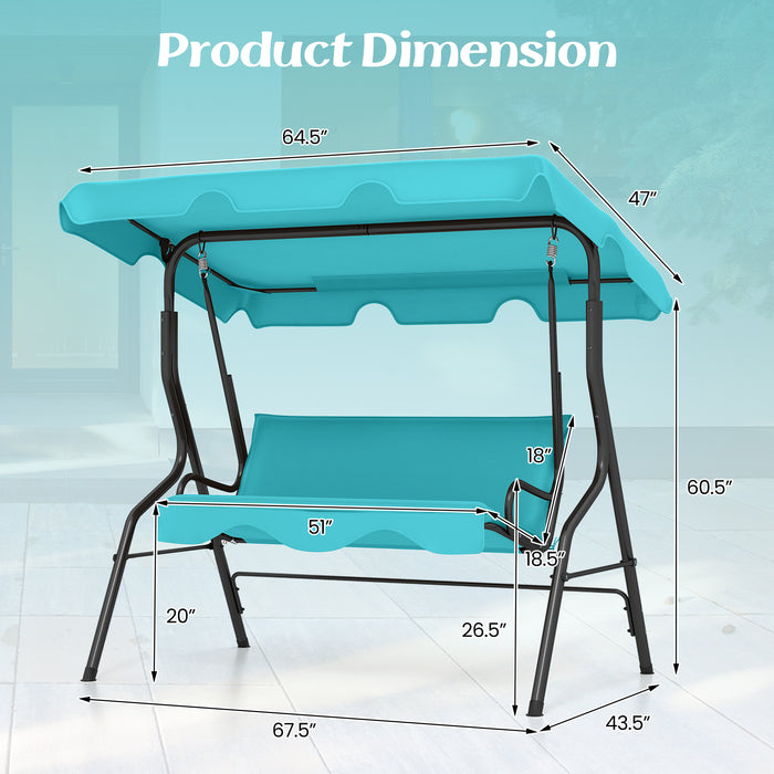 3 Seat Outdoor Patio Canopy Swing with Cushioned Steel Frame-Blue