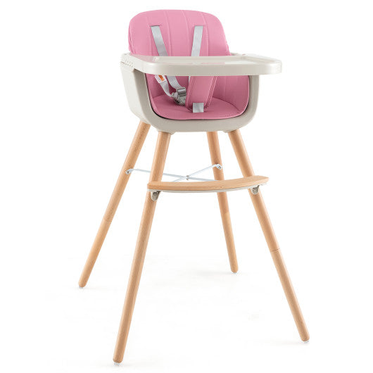 3-in-1 Convertible Wooden High Chair with Cushion-Pink