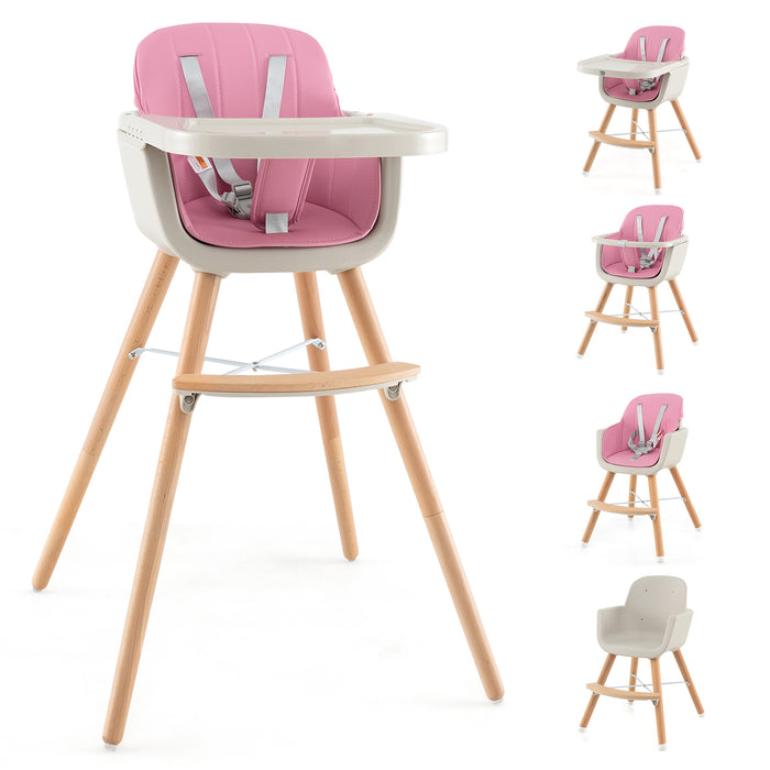 3-in-1 Convertible Wooden High Chair with Cushion-Pink