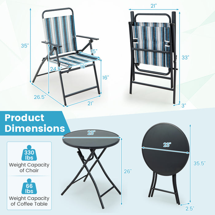 3 Pieces Outdoor Folding Chair Set Portable Folding Chair Set