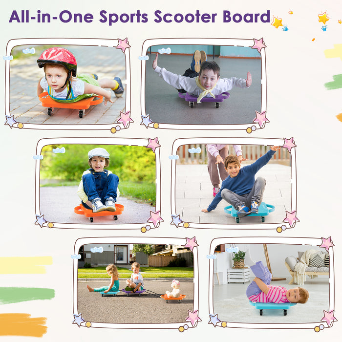 4/6-Pack Kids Sitting Scooter Board with Handles and Rolling Casters-4 Pack