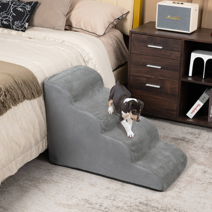 4-Tier Foam Non-Slip Dog Steps with Washable Zippered Cover-Gray