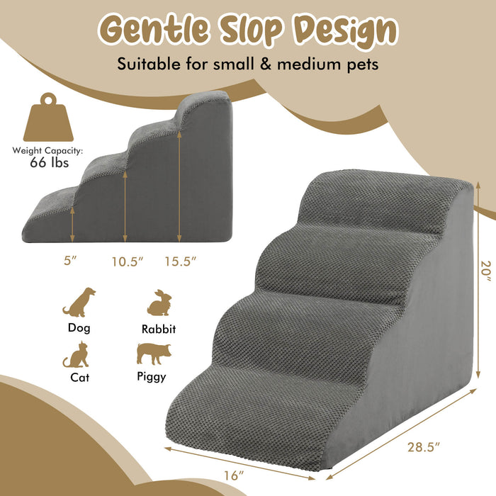 4-Tier Foam Non-Slip Dog Steps with Washable Zippered Cover-Gray