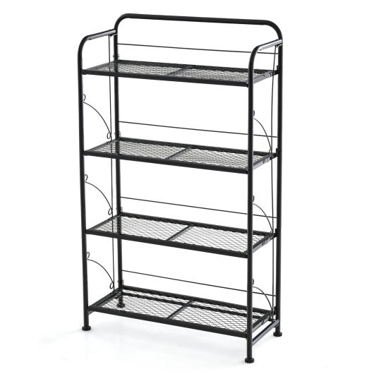 4-Tier Folding Plant Stand with Adjustable Shelf and Feet-Black