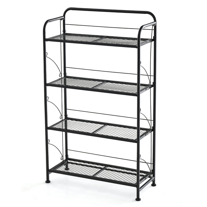 4-Tier Folding Plant Stand with Adjustable Shelf and Feet-Black