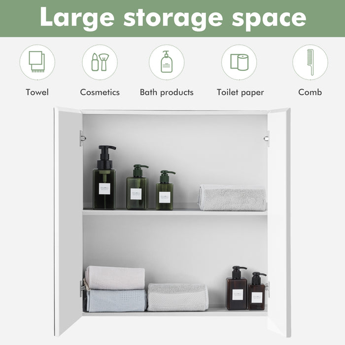 2-Tier Wall-Mounted Bathroom Storage Cabinet with Double Mirror Doors and 2 Shelves