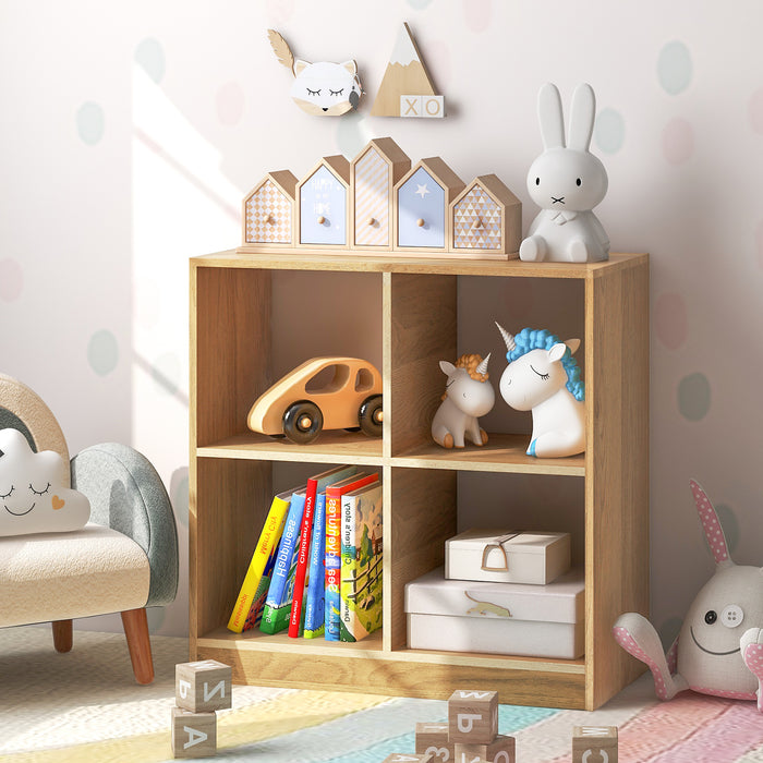 4-Cube Kids Bookcase with Open Shelves-Natural