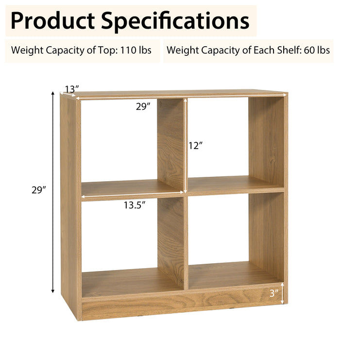 4-Cube Kids Bookcase with Open Shelves-Natural