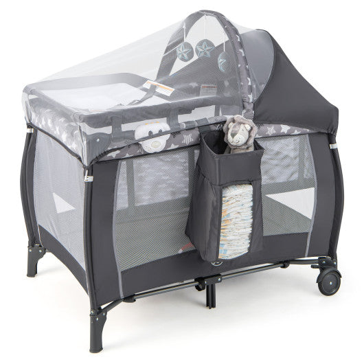 Portable Baby Nursery Center 4-in-1 Portable Travel Crib-Gray