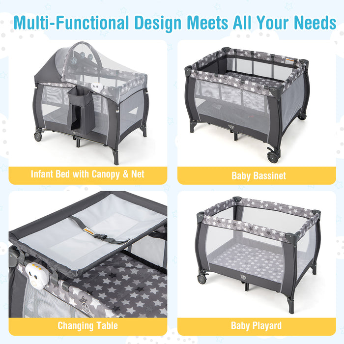 Portable Baby Nursery Center 4-in-1 Portable Travel Crib-Gray