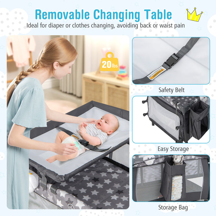 Portable Baby Nursery Center 4-in-1 Portable Travel Crib-Gray