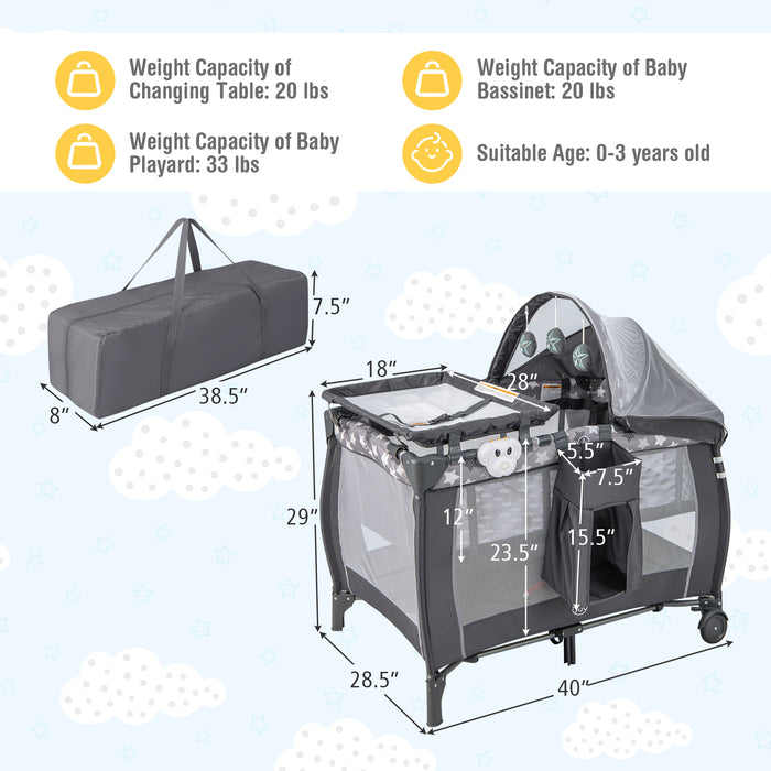 Portable Baby Nursery Center 4-in-1 Portable Travel Crib-Gray