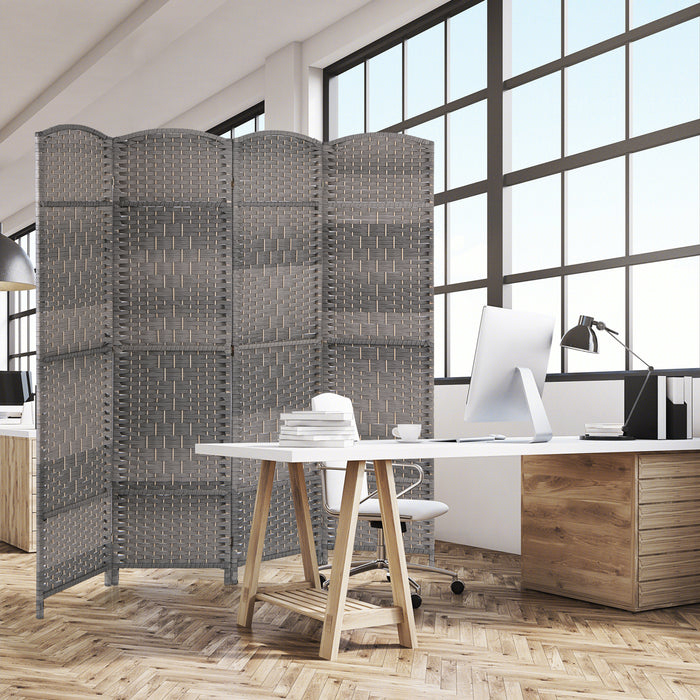 4-Panel Folding Privacy Screen with Hand-woven Pattern for Home Office Living Room-Gray