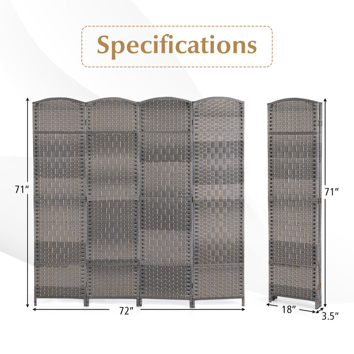 4-Panel Folding Privacy Screen with Hand-woven Pattern for Home Office Living Room-Gray