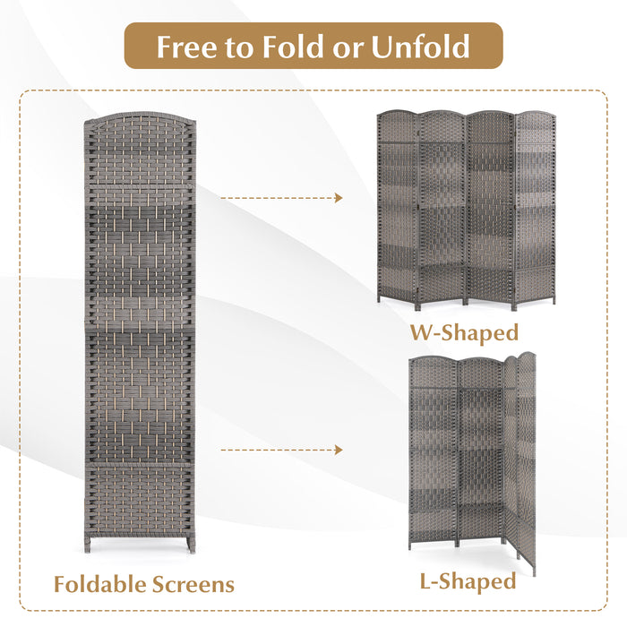 4-Panel Folding Privacy Screen with Hand-woven Pattern for Home Office Living Room-Gray