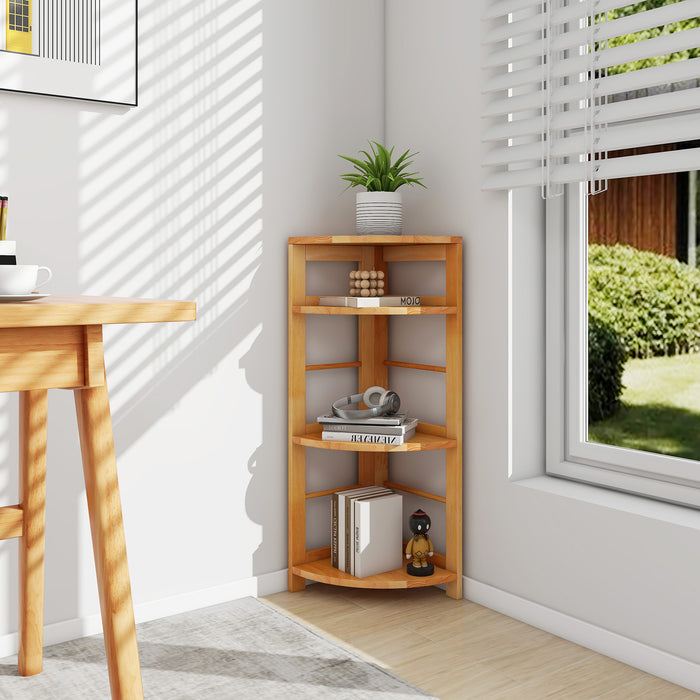 4-Tier Corner Shelf with Rubber Wood Frame and Anti-Toppling Kit