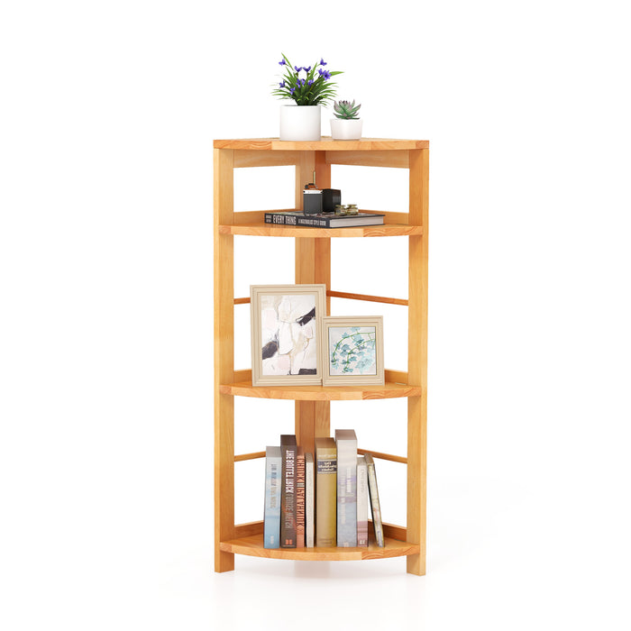 4-Tier Corner Shelf with Rubber Wood Frame and Anti-Toppling Kit