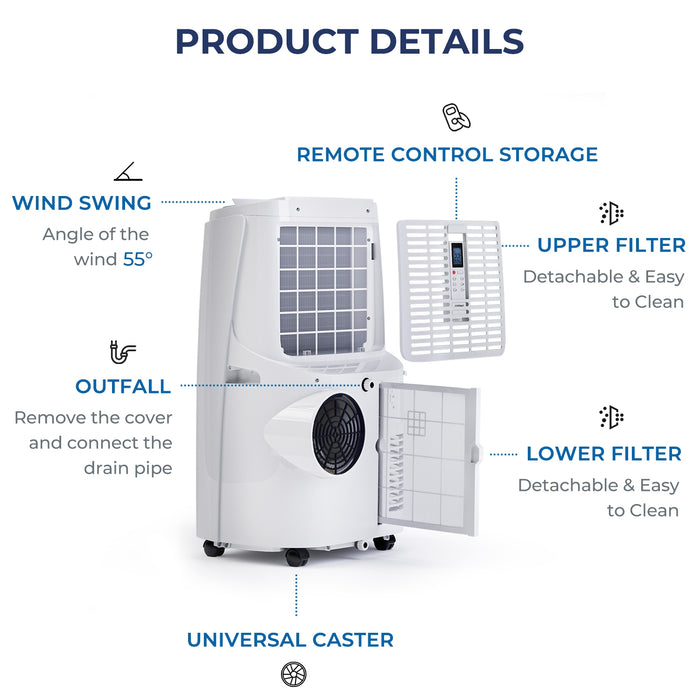 12000BTU 3-in-1 Portable Air Conditioner with Remote-White