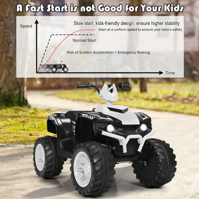 12V Kids Ride on ATV with LED Lights and Treaded Tires and LED lights-White