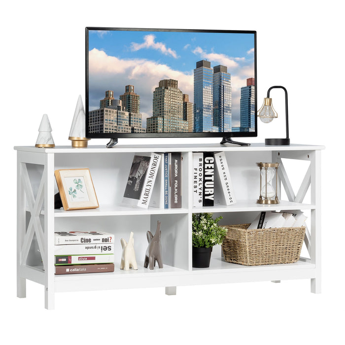 Wooden TV Stand Entertainment for TVs up to 55 Inch with X-Shaped Frame-White