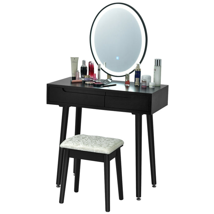 Touch Screen Vanity Makeup Table Stool Set with Lighted Mirror-Black