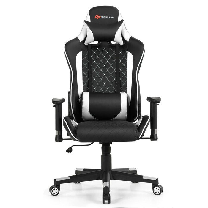 Massage Gaming Chair with Lumbar Support and Headrest-White