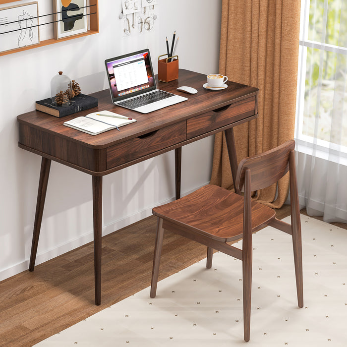 43.5 Inch Computer Desk with 2 Drawers for Small Spaces-Walnut