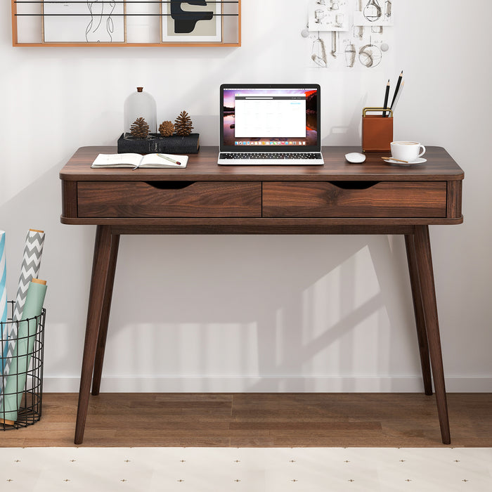 43.5 Inch Computer Desk with 2 Drawers for Small Spaces-Walnut