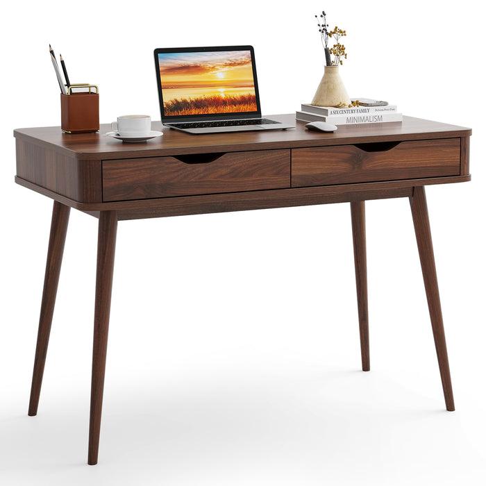 43.5 Inch Computer Desk with 2 Drawers for Small Spaces-Walnut