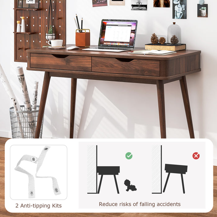 43.5 Inch Computer Desk with 2 Drawers for Small Spaces-Walnut