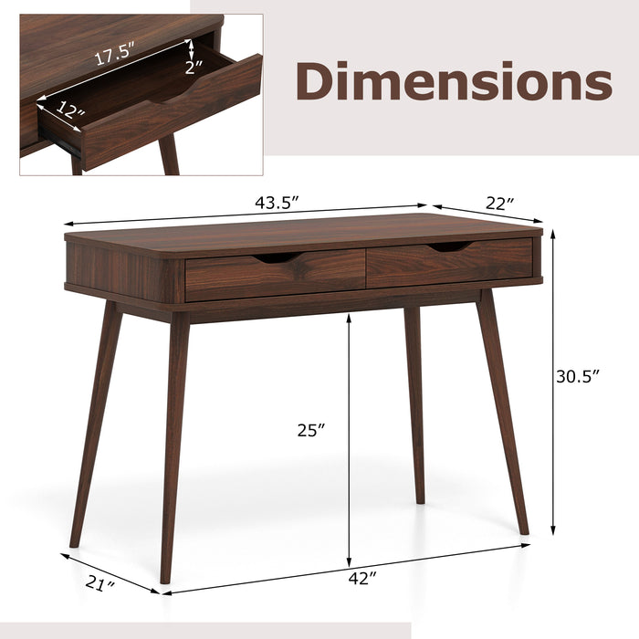 43.5 Inch Computer Desk with 2 Drawers for Small Spaces-Walnut