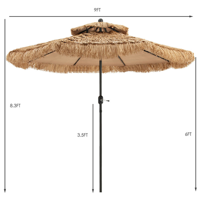 9 Feet Thatched Tiki Umbrella with 8 Ribs