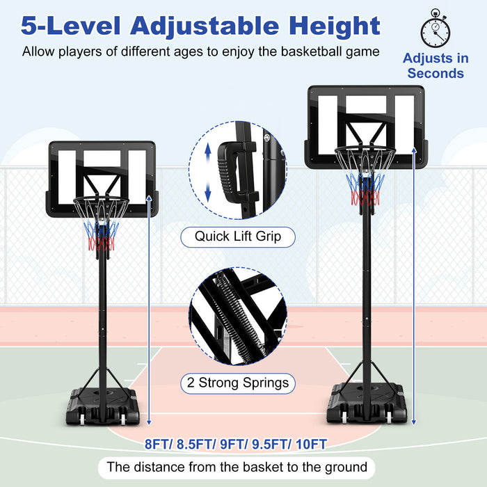 Portable Basketball Hoop with 4.6 to 10 Feet 10-Level Height Adjustable