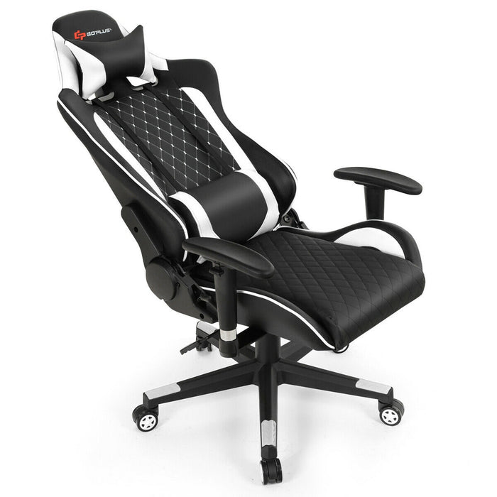 Massage Gaming Chair with Lumbar Support and Headrest-White