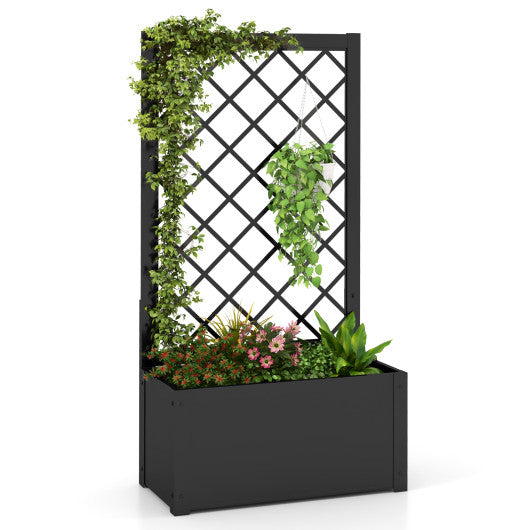 44 Inch Metal Raised Garden Bed with Trellis-Black