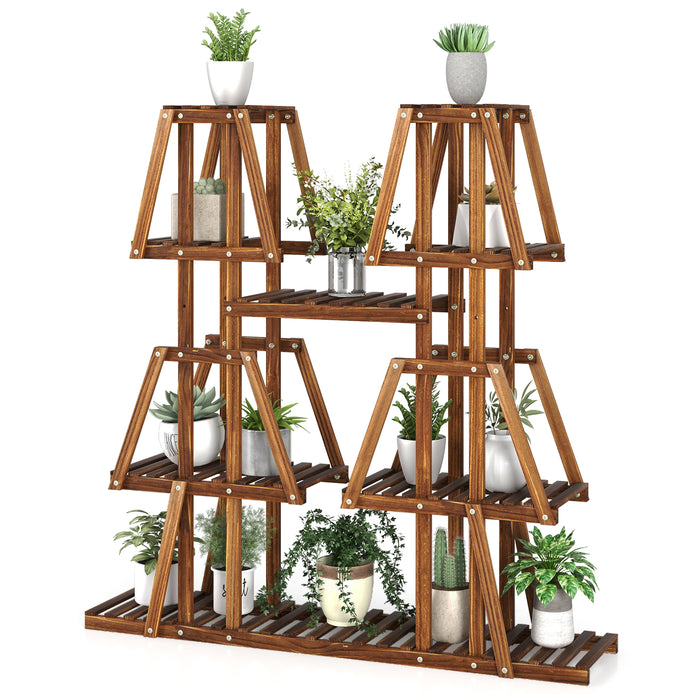 5-Tier 10 Potted Wood Plant Stand for Multiple Plants