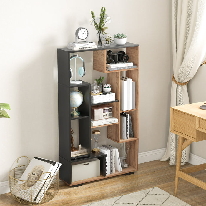 47-Inch Tall Bookshelf for Home Office Living Room-Natural & Black