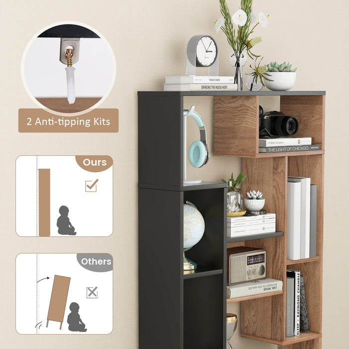 47-Inch Tall Bookshelf for Home Office Living Room-Natural & Black