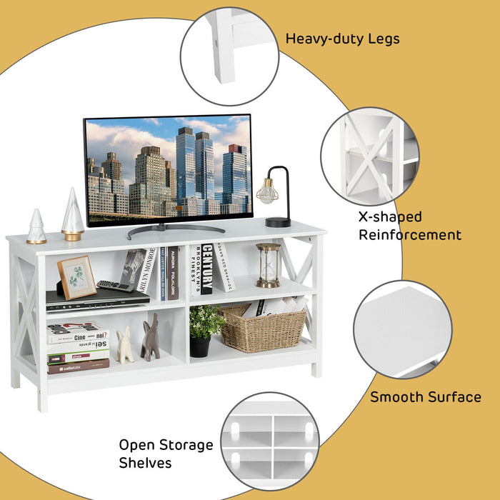 Wooden TV Stand Entertainment for TVs up to 55 Inch with X-Shaped Frame-White